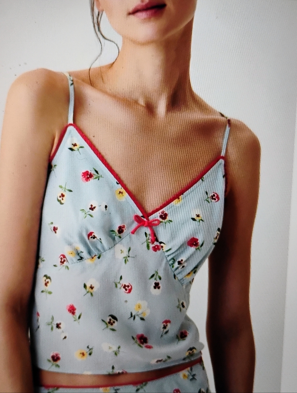 NWT Doen Gap Floral Cami Red Blue Crochet Trim Coastal Preppy Girly Coquette